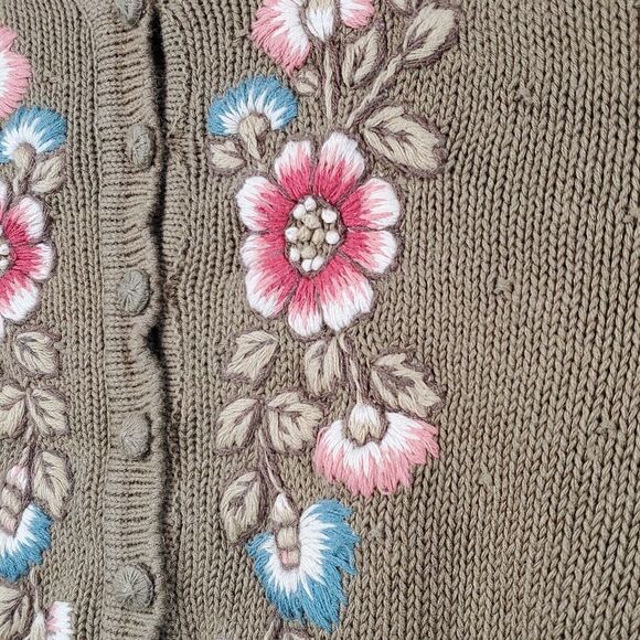 Evan Picone Vintage Cropped Embroidered Sweater Large - Picture 5 of 17